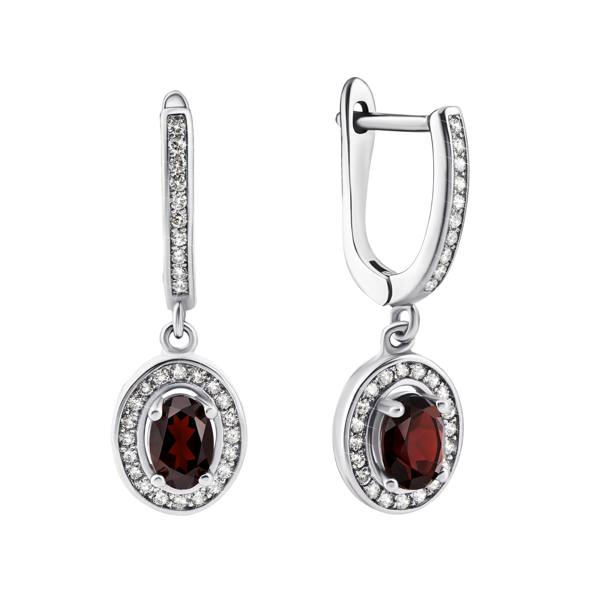 

Серебряные серьги-подвески с гранатом и фианитами Тд0051/гр-E