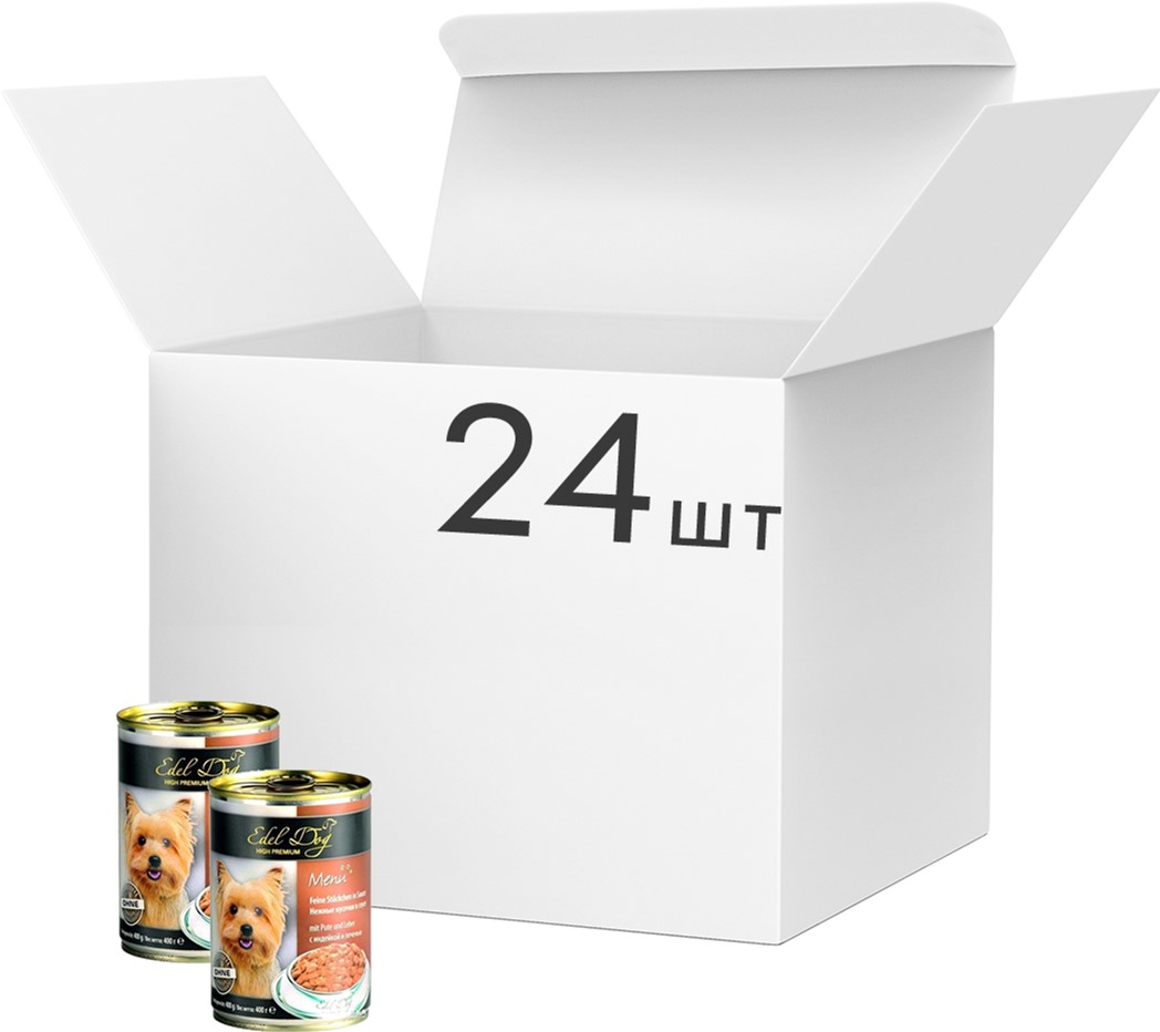 

Упаковка влажного корма для собак Edel Dog с индейкой и печенью 24 шт по 400 г