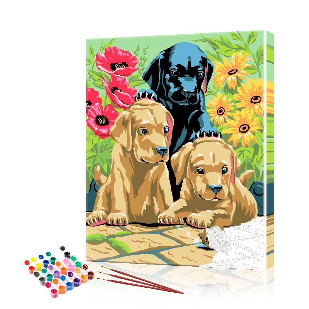 

Картина по номерам ArtSale "Щенки играют с улиткой" PBN0697 размер 40х50 см