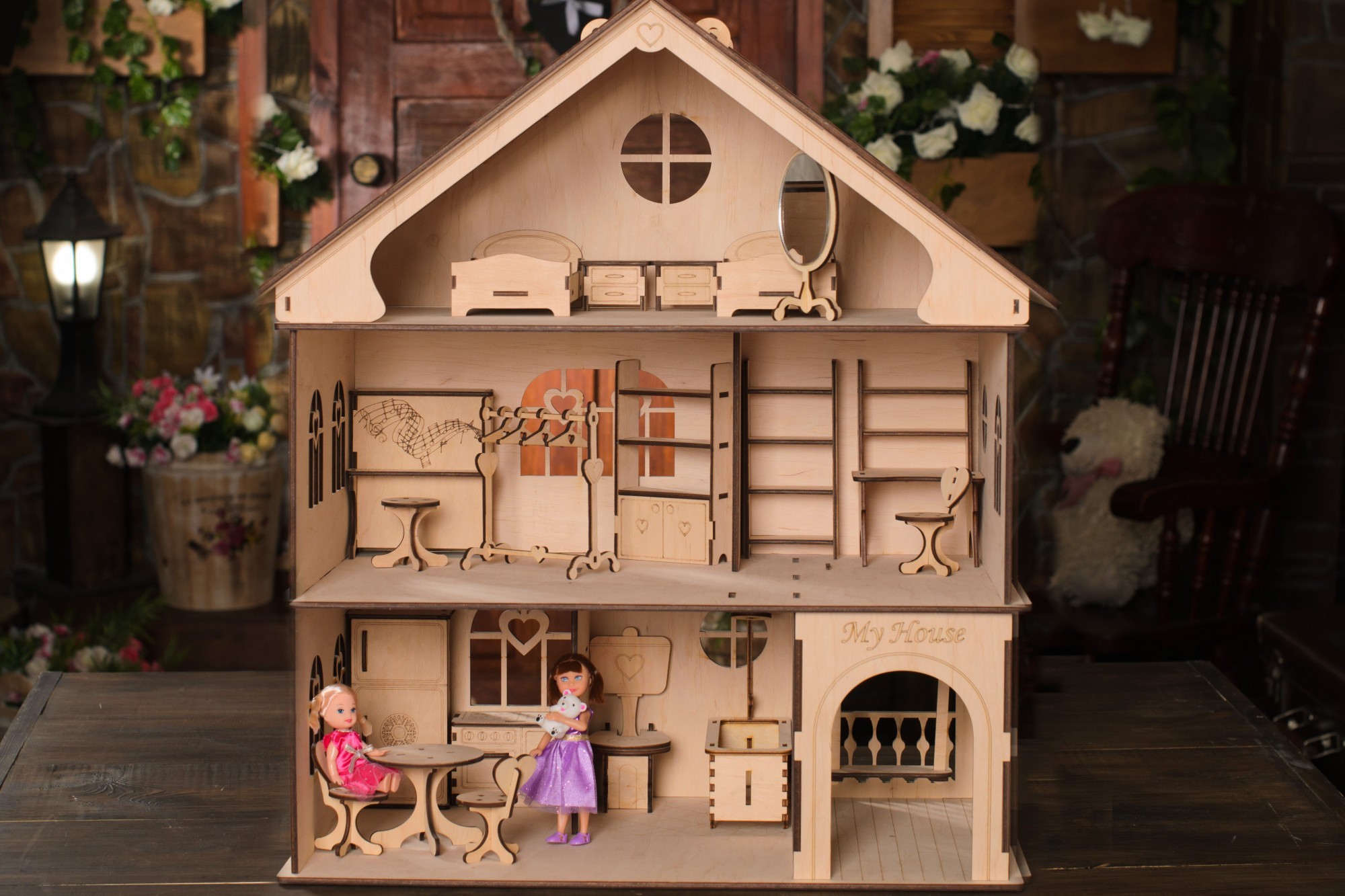 

Дом для кукол Wooden Gifts большой не крашенный с мебелью