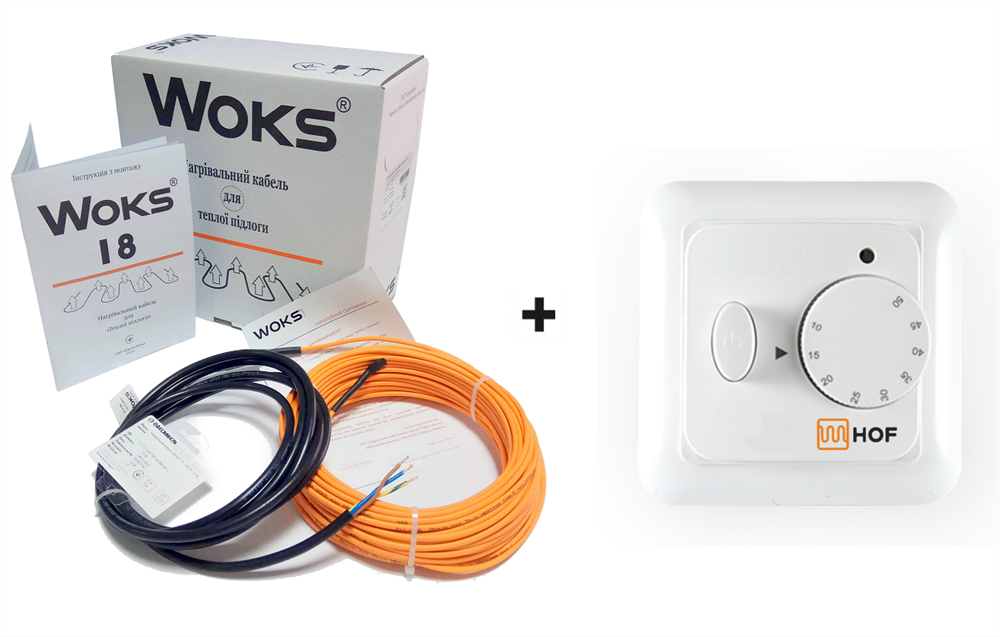 

Теплый пол Woks-18 двухжильный кабель 160 Вт (8 м) 0.7 м² - 1 м² + терморегулятор HOF 320