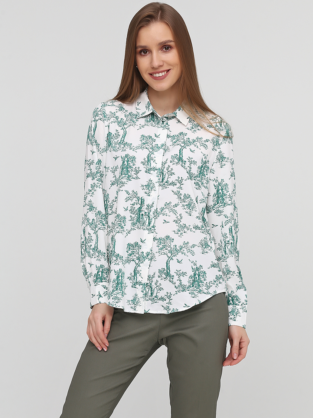 

Рубашка H&M KK6956320 38 Белая с зеленым