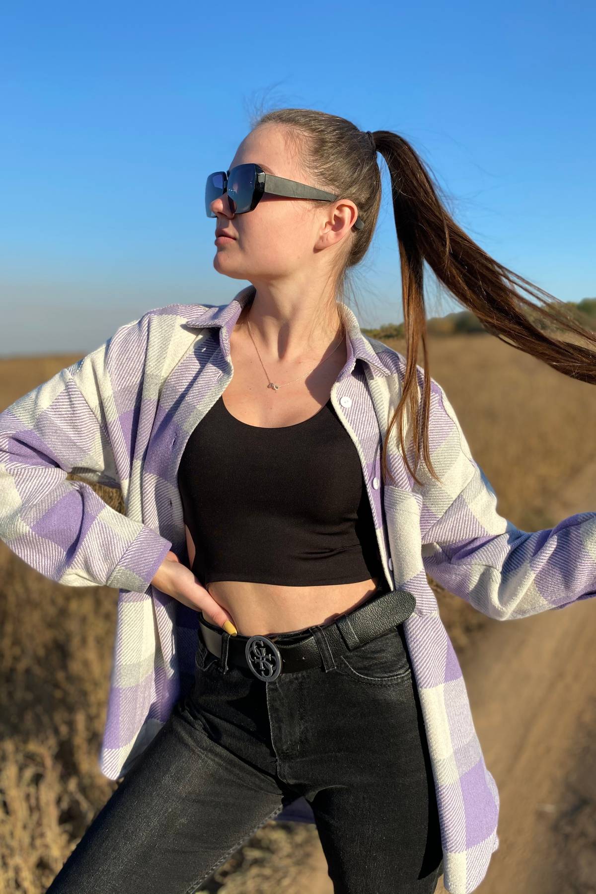 

Теплая рубашка в клетку Zefir MARTIN сиреневая Oversize