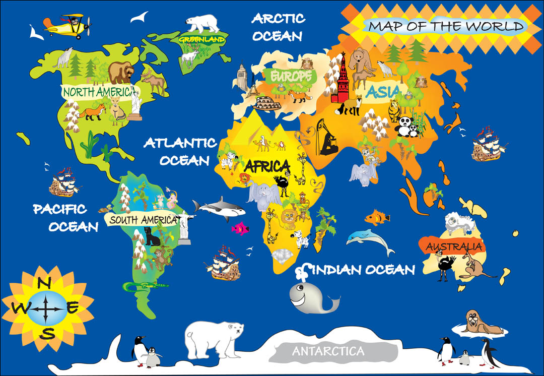 Карта мира на английском для детей