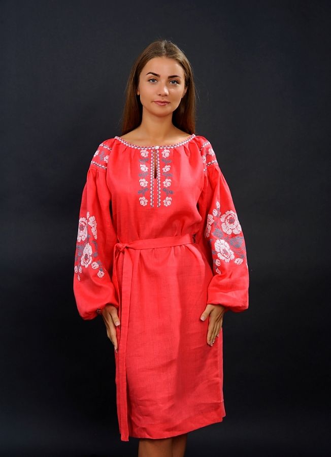 

Платье вышиванка с карманами Vyshyvanka "Розы" 50 Красное 4160