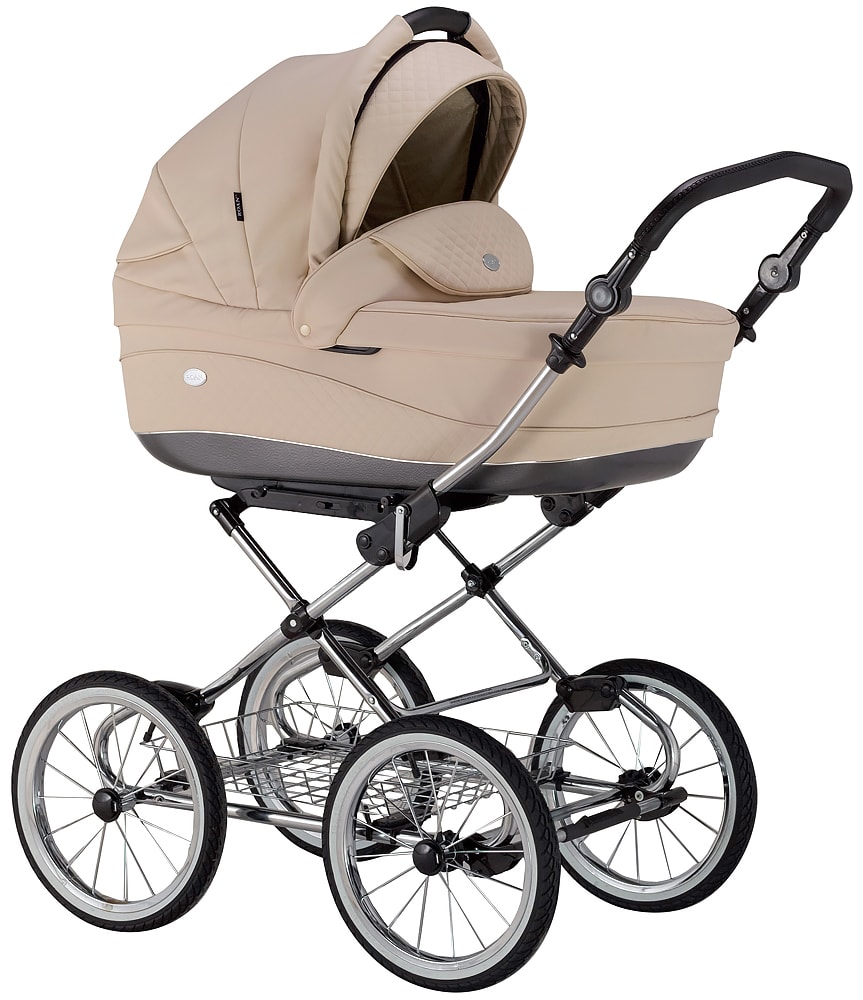 Коляска 2 в 1 классическая Roan Emma (14"хром) E18 бежевая кожа ...