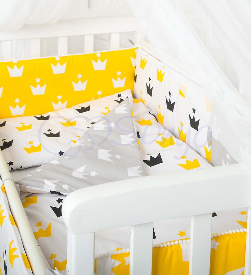 

Комплект в кроватку Маленькая соня Comfort Короны желтые поплин стандарт с бортиками 7 предметов детский арт.012983