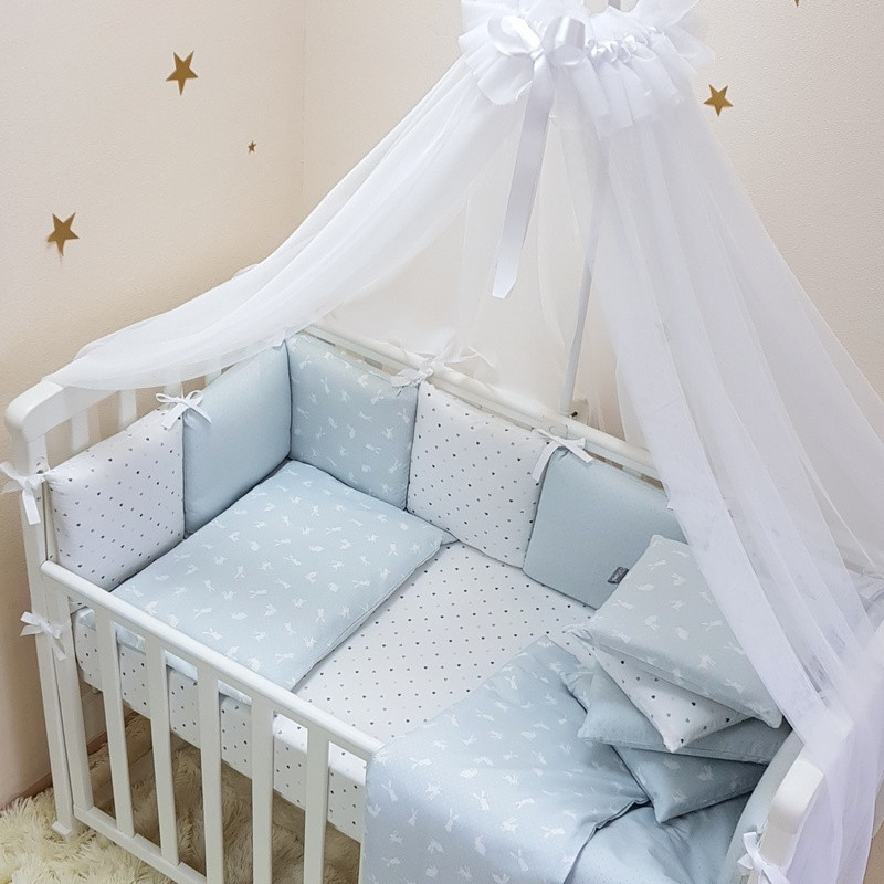 

Комплект в кроватку Маленькая соня Baby Кролики №51 поплин стандарт/овал с бортиками 7 предметов детский голубой арт.0120224