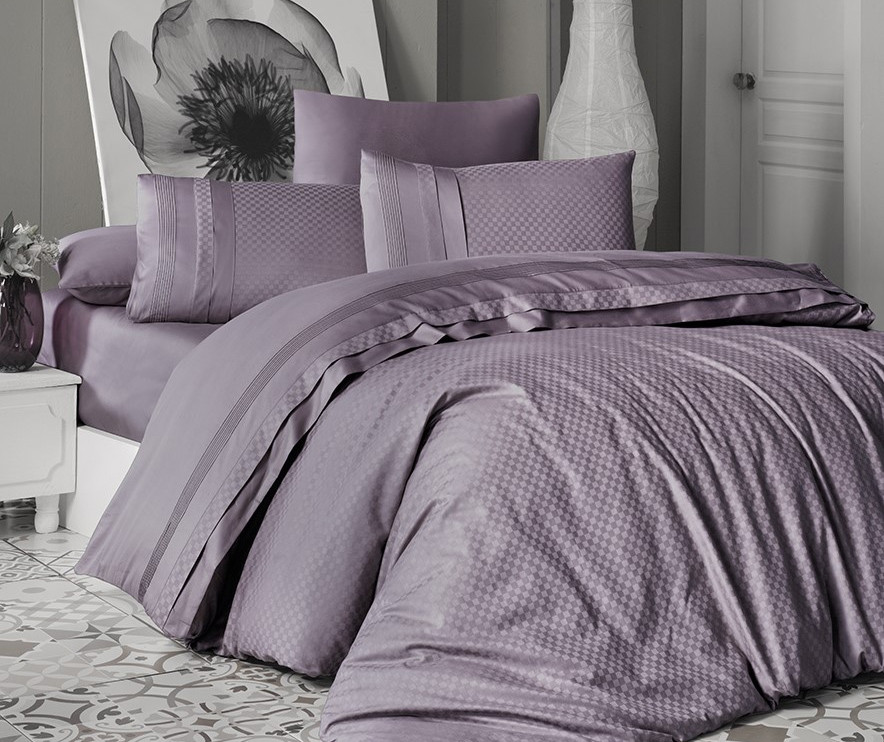 

Комплект постельного белья First Choice Satin Cotton Deluxe Евро сатин арт.Square Leylak