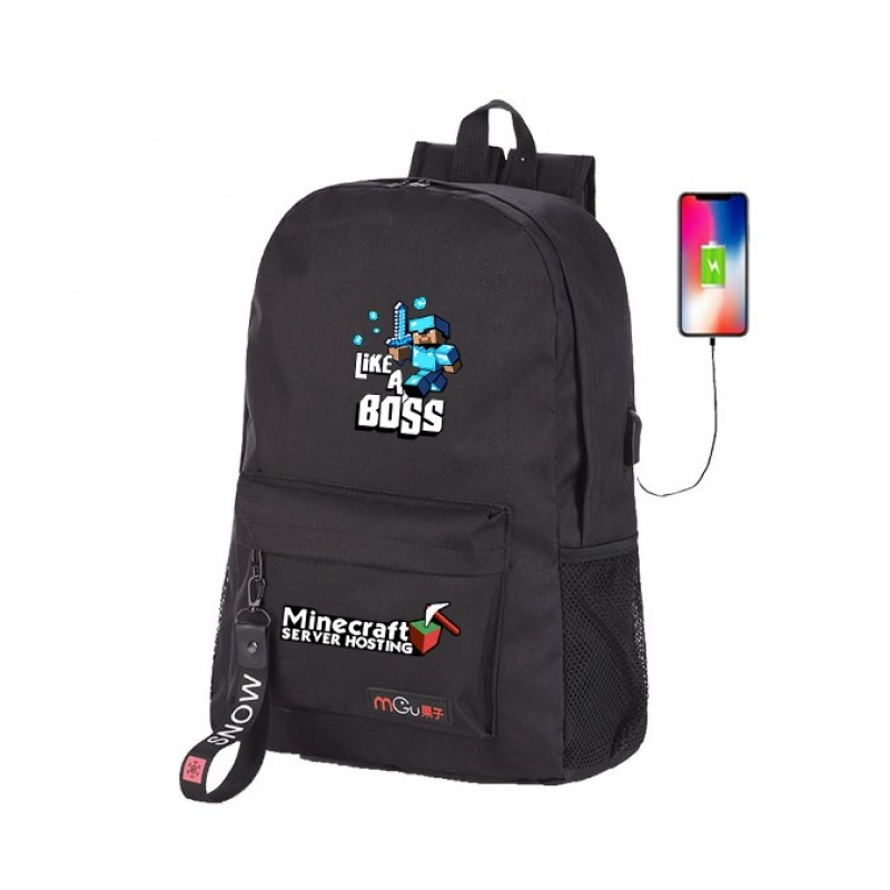 Школьный рюкзак Minecraft (Майнкрафт) Like A Boss чёрный с USB разъемом ...