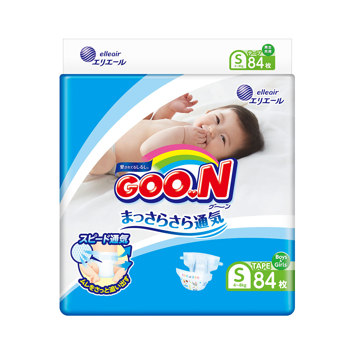 

Подгузники GOO.N для детей 4-8 кг (размер S, на липучках, унисекс, 84 шт)