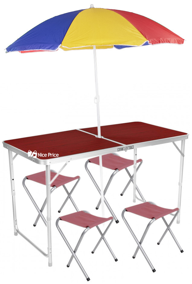 

Стол для пикника раскладной со 4 стульями и зонтом Folding Table AG 120х60х55/60/70 см 3 режима высоты Коричневый