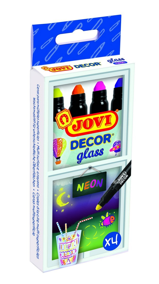 

Набор восковых неоновых маркеров Jovi Decor Neon для декора стекла, зеркала и керамики, 4 цвета (1904N)