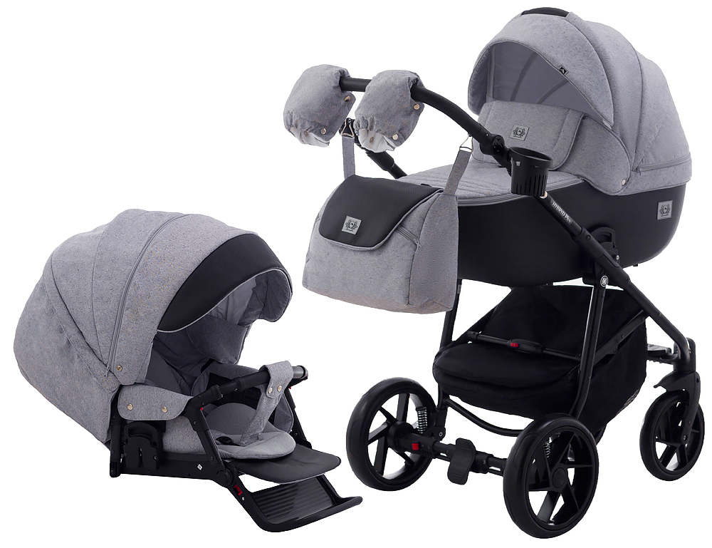 

Коляска 2 в 1 Adamex Hybryd Plus BR205 серо - черная кожа (выдавленная точка)