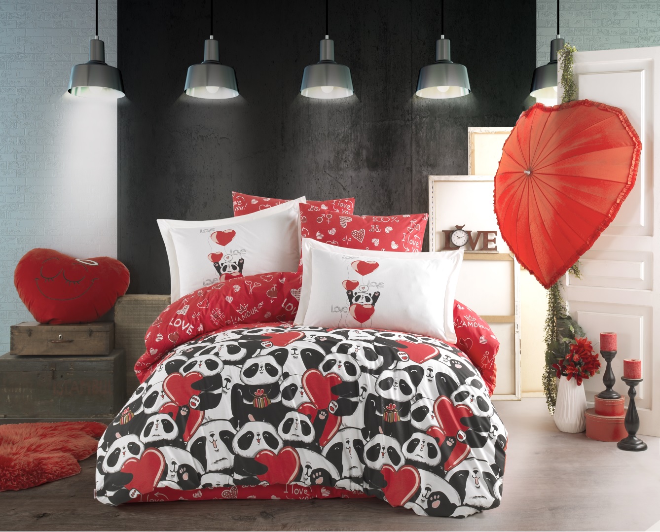 

Комплект постельного белья Hobby Poplin Amore 200x220 Красный