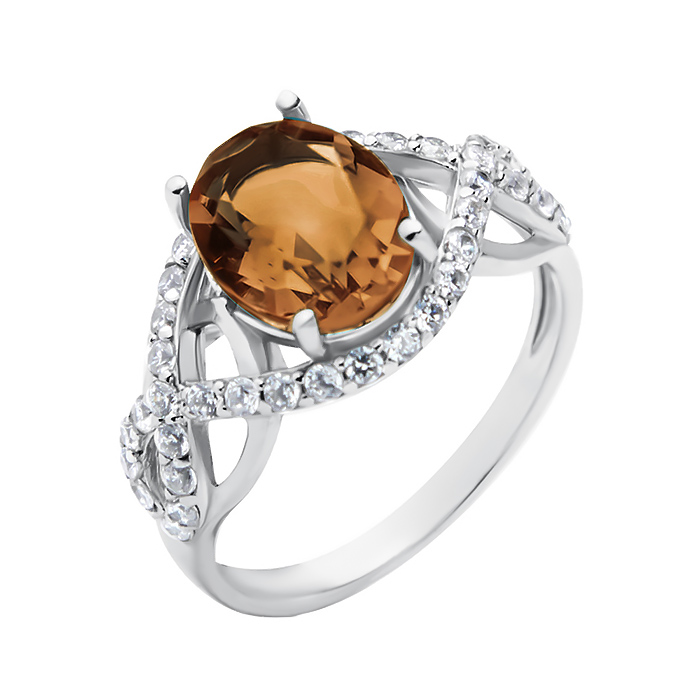 

Серебряное кольцо с раухтопазом и фианитами 000133661 16 размера