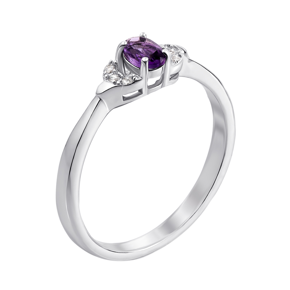 

Серебряное кольцо с аметистом и фианитами 000121470 16 размера