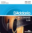 Струни для акустичних гітар DAddario EJ36 80/20 Bronze Light 12-String (10-47)
