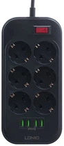 Сетевой фильтр-удлинитель LDNIO SE6403 6 розеток / 4 USB 2 м Black (6933138690178)