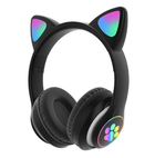 Беспроводные Детские Bluetooth наушники с подсветкой с MicroSD с FM-Радио Cat STN-28 с Кошачьими Ушками Черные