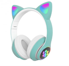Беспроводные Детские Bluetooth наушники с подсветкой с MicroSD с FM-Радио Cat STN-28 с Кошачьими Ушками Бирюзовые