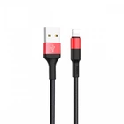 Кабель Hoco X26 Xpress Charging Lightning черно-красный 1 метр 2А (тканевый оплет, метал. коннект.)