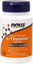L-Теанин, L-Theanine, Double Strength, Now Foods 200 мг, 60 вегетарианских капсул (733739001474)