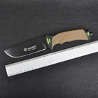 Нож Ganzo G8012 (длина: 240мм, лезвие: 115мм) + чехол (стропорез + точилка + огниво), песочный - изображение 14