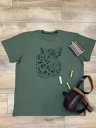 Мужская футболка для охотника принт Морда кабана XXL темный хаки - изображение 2