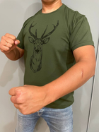 Мужская футболка для охотника принт Благородний олень xl темный хаки - изображение 1