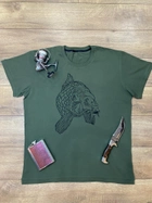 Чоловіча футболка для рибака принт Короп XXL темний хакі - зображення 2