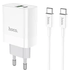 Мережевий зарядний пристрій Hoco C80A Rapido 20 Вт USB-C+USB-A PD/QC з кабелем Type-C білий