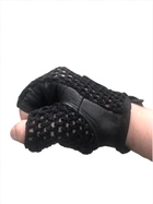 Рукавички без пальців, тактичні рукавички без пальців зі шкіри+текстиль (пара), колір чорний - зображення 3