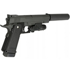 Страйкбольный спринговый пистолет Galaxy Colt M1911 с глушителем и лазерным прицелом на пульках BB 6 мм металлический Black - изображение 3