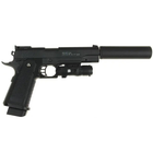 Страйкбольный спринговый пистолет Galaxy Colt M1911 с глушителем и лазерным прицелом на пульках BB 6 мм металлический Black - изображение 4