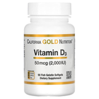 Вітамін D3, California Gold Nutrition, 50 мкг (2000 МО), 90 капсул з риб'ячого желатину - зображення 1