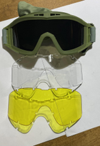 Тактичні окуляри маска з змінними фільтрами (3шт) панорамні з вентиляцією. Колір зелений олива - зображення 1