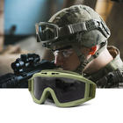 Тактические очки-маска с 3 сменными линзами и чехлом / Защитные очки из поликарбоната, цвет зеленый - изображение 4