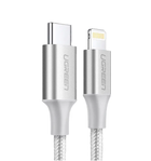 Кабель UGREEN US304 USB-C to Lightning M/M Cable Aluminum Shell Braided 1m (серебристый) (70523)