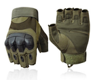 Тактические перчатки без пальцев с карбоновими вставками розмер L, колір олива - изображение 1