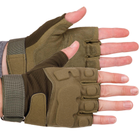 Щільні тактичні армійські рукавички з відкритими пальцями на липучці для риболовлі полювання PRO TACTICAL оливкові АН8811 розмір М - зображення 1