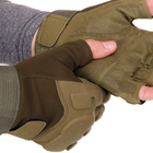 Плотные тактические перчатки армейские с открытыми пальцами на липучке для рыбалки охоты PRO TACTICAL оливковые АН8811 размер XL - изображение 3