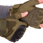 Защитные тактические военные перчатки без пальцев с защитными костяшками для охоты PRO TACTICAL оливковые АН8805 размер XL - изображение 3