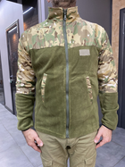 Армейская Кофта флисовая Kafkas, теплая, размер XL, Оливковый, вставки Мультикам на рукава, плечи, карманы - изображение 1