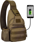 Водонепроницаемая тактическая сумка через плечо Yakmoo с USB-портом для зарядки в стиле милитари Койот - изображение 1