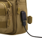 Водонепроникна тактична сумка через плече Yakmoo з USB-портом для заряджання в стилі мілітарі Койот - зображення 4
