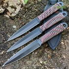 Ножи метательные в черном цвете в паракордовым переплетом ручки в наборе 3 штуки