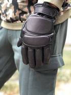 Тактичні шкіряні зимові рукавички на флісовій підкладці GlovesUA мод.312-б Чорний 10.5 - зображення 8