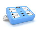 Сетевой фильтр ТВ-Т15, 4 розетки + 3 USB, 2 м, сечение 3х0,75мм, 2500W, Blue