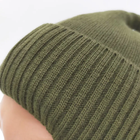 Утеплена в'язана зимова шапка на флісі з відворотом, Олива - зображення 7